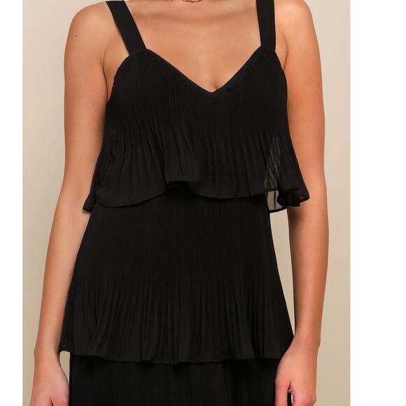 Lulus Elegant Nature Black Pleated Sheath Chiffon Sleeveless Tiered Maxi Dress - Picture 4 of 10